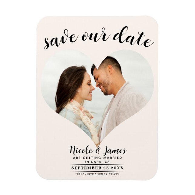 Ímã Coração Branco Foto Casamento Salvar a Data (Vertical)