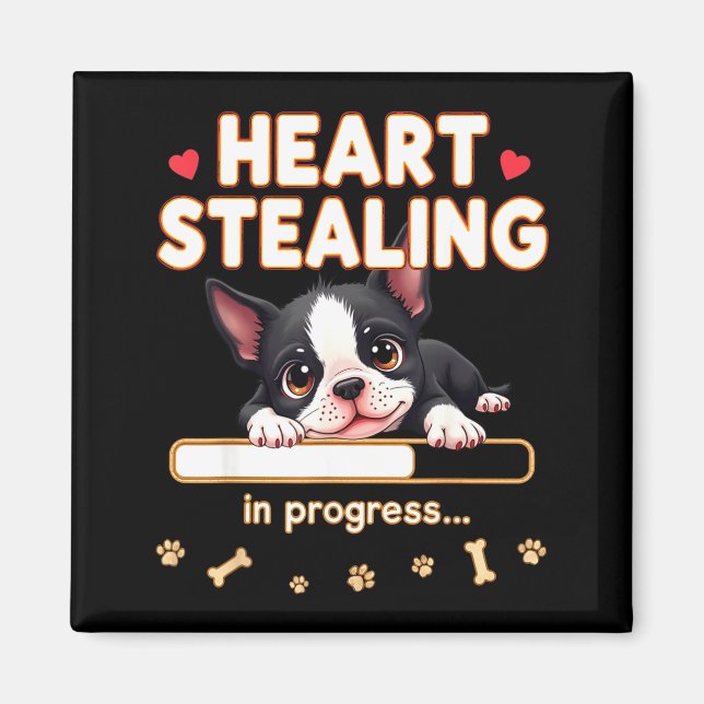 Imã Coração Cachorro Boston Terrier Presente Engraçado (Frente)