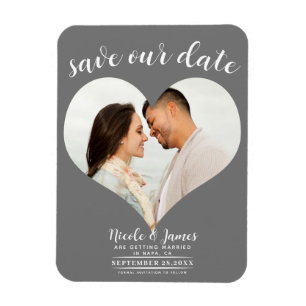 Ímã Coração Cinza Escuro Foto Casamento Salvar a Data