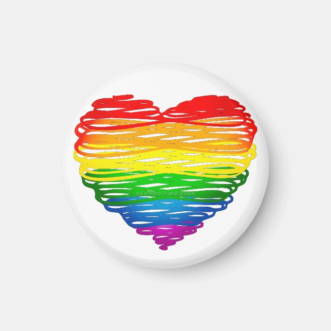 Imã Coração colorido arco-íris do SlipperyJoe rabiscad (Frente)