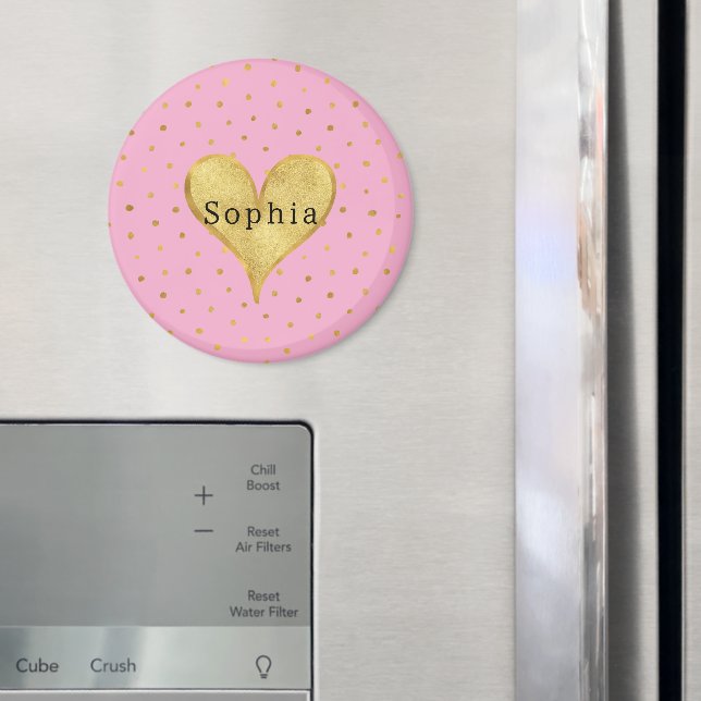 Imã Coração com Pontos Dourados Rosa Menina  (In Situ (Fridge))