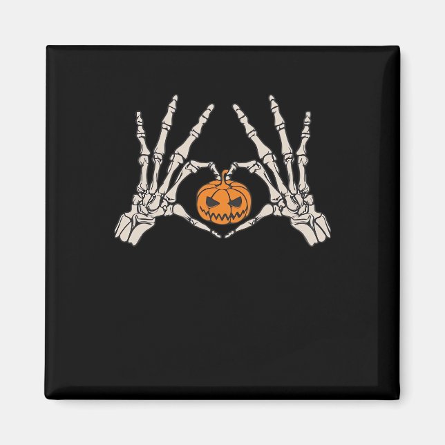 Imã Coração Da Mão E Pumpkin Engraçado Hallow (Frente)