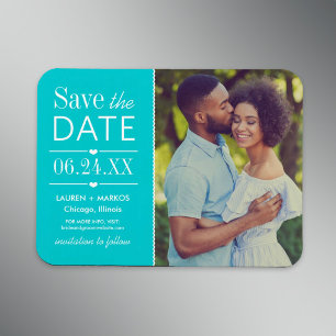 Ímã Coração de Água Moderno Foto de Casamento Save the
