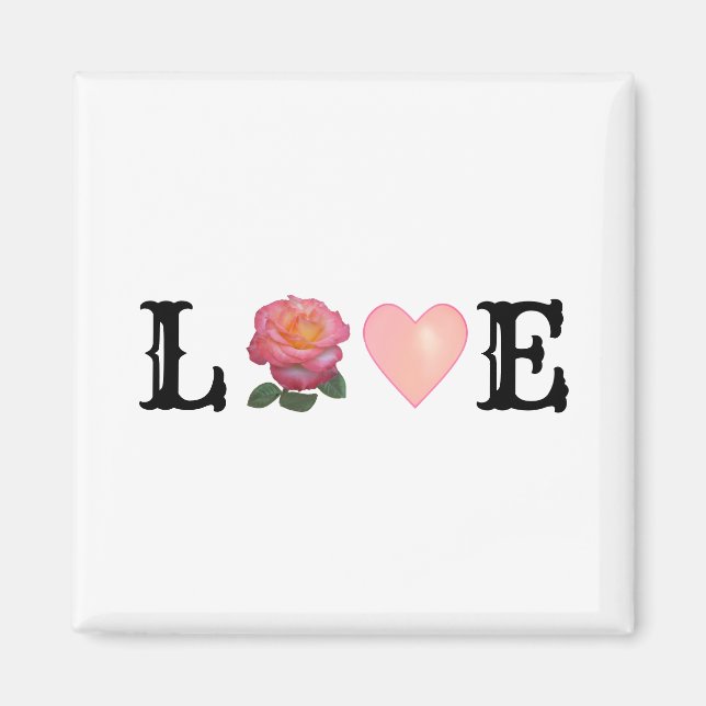 Imã Coração de Amor e Flor de Rosa Rosa (Frente)