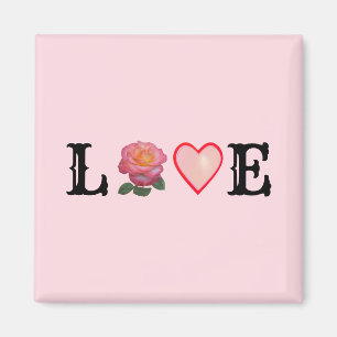 Imã Coração de Amor & Flor de Rosa Rosa