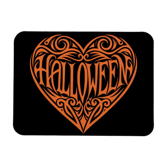 Ímã Coração de Halloween, Coração Laranja, Feriado (Horizontal)