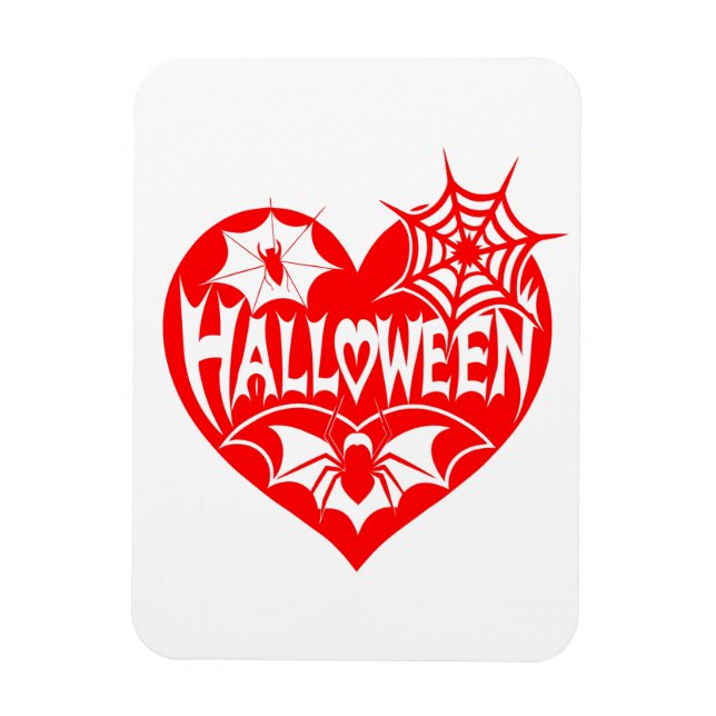 Ímã Coração de Halloween, Coração Vermelho, Teia de Ar (Vertical)