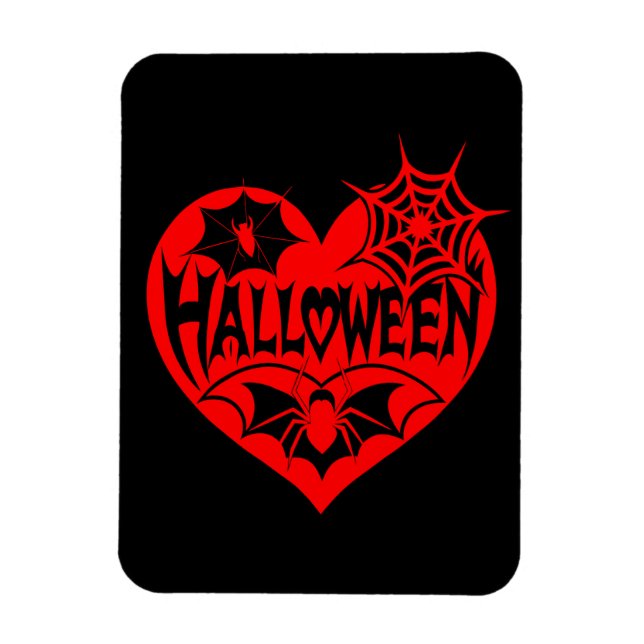 Ímã Coração de Halloween, Coração Vermelho, Teia de Ar (Vertical)