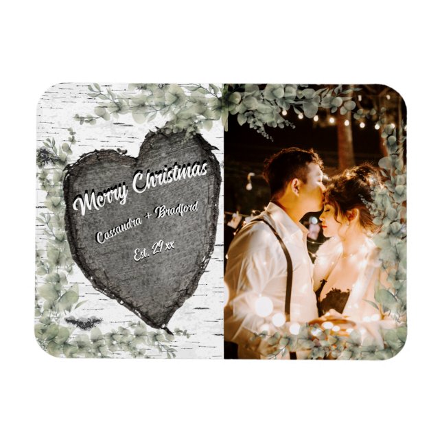 Ímã Coração de madeira de casca rústica com folhagem d (Horizontal)