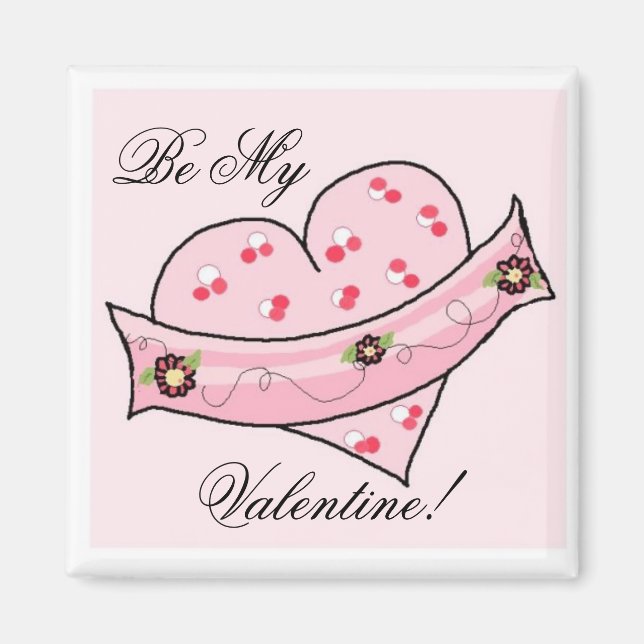 Imã Coração de São Valentim Cor-de-Rosa com Faixa (Frente)