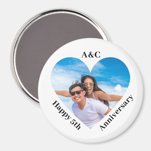 Imã Coração do Casal do Aniversário de 5 Moderno (Front/Back)