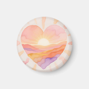 Imã Coração do Pôr do Sol Serenidade em Aquarela