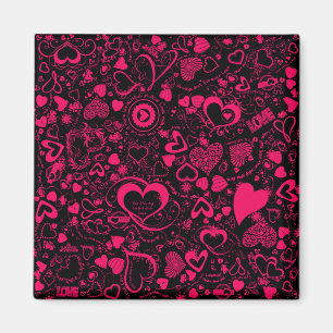 Imã Coração Doodles Pink-Black-Square Magnet