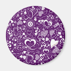 Imã Coração Doodles Purple-White-Round Magnet