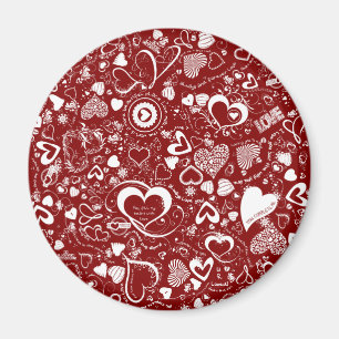Imã Coração Doodles Red-White-Round Magnet