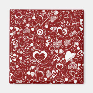 Imã Coração Doodles Red-White-Square Magnet