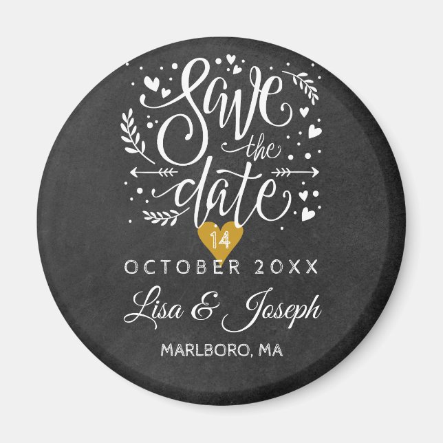 Imã Coração Dourada do Quadro de Script Simples Salve  (Frente)