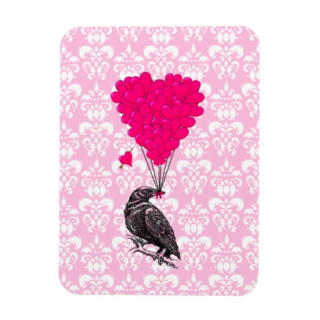 Ímã Coração e coração no damasco rosa (Vertical)