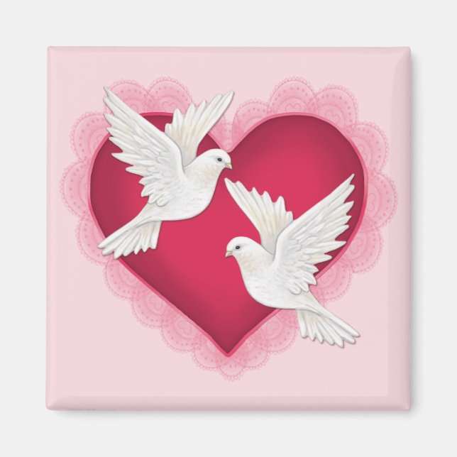 Imã Coração e Doves - Rosa (Frente)