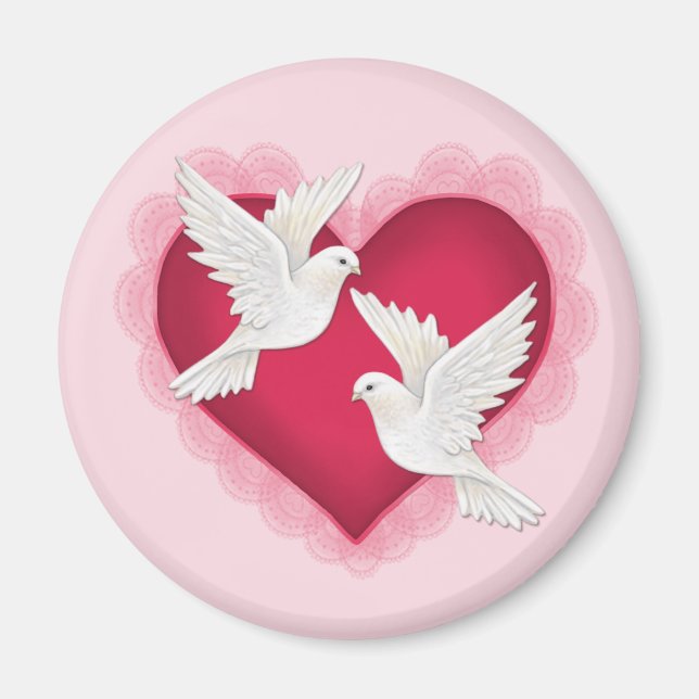 Imã Coração e Doves - Rosa (Frente)