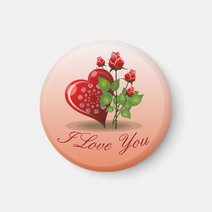 Imã Coração e Rosa vermelha espiral