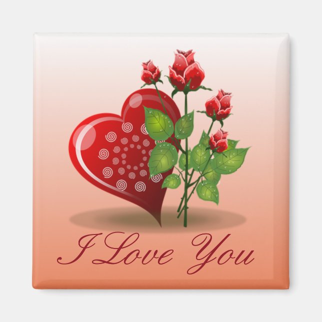 Imã Coração Espiral e Rosa vermelha (Frente)