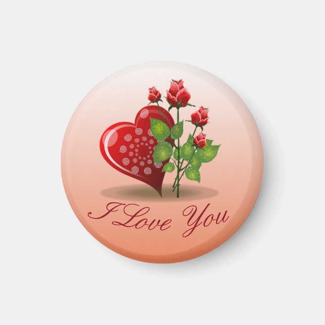 Imã Coração Espiral e Rosa vermelha (Frente)