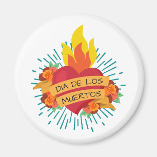 Imã Coração flamejante Dia de los Muertos Magnet