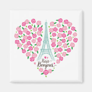 Imã Coração floral de Paris Bonjour