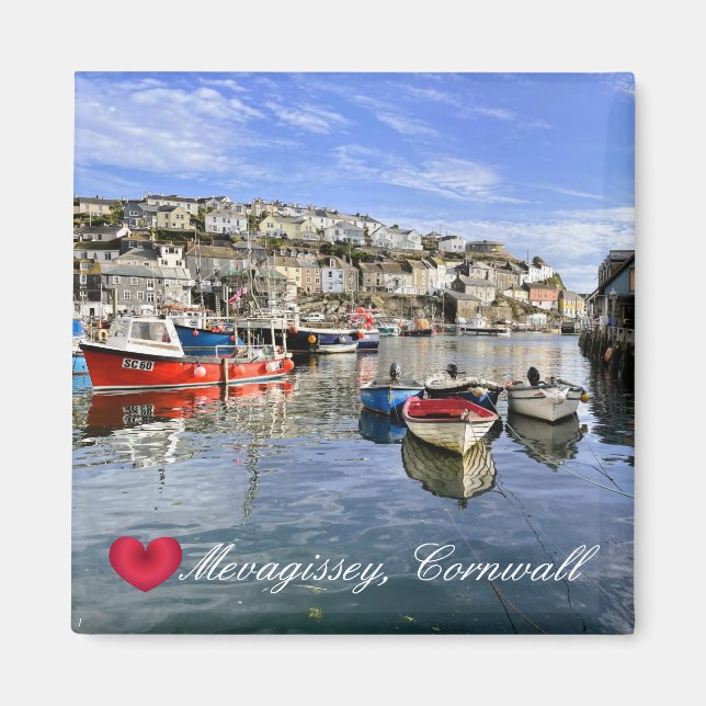 Imã Coração Personalizado Mevagissey Peixe Desembarque (Frente)