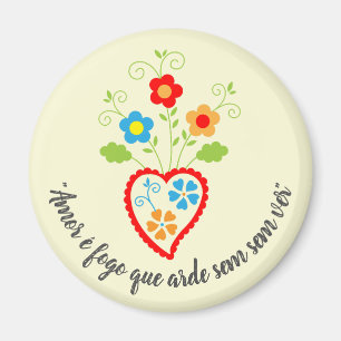 Imã Coração romântico português com poesia de Camões