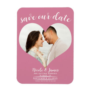 Ímã Coração Rosa Foto Casamento Salvar a Data