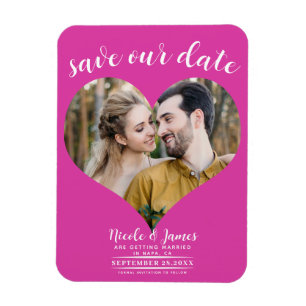 Ímã Coração Rosa Quente Foto Casamento Salve a Data