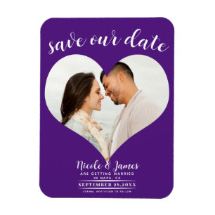 Ímã Coração Roxo Real Foto Casamento Salve a Data