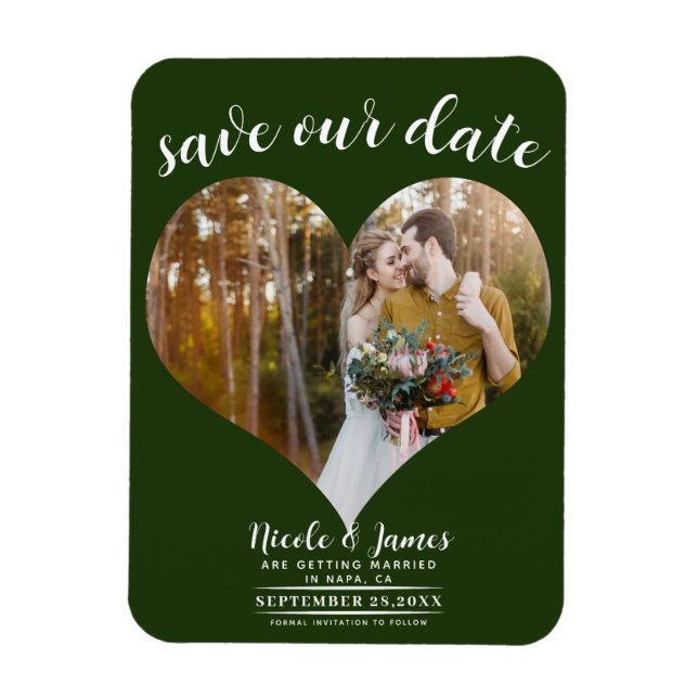 Ímã Coração Verde Esmeralda Foto Casamento Salve a Dat (Vertical)