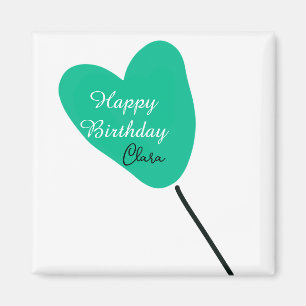 Imã Coração verde feliz aniversário branco balão preto