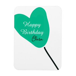 Ímã Coração verde feliz aniversário branco balão preto