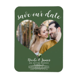 Ímã Coração Verde Foto Casamento Save the Date