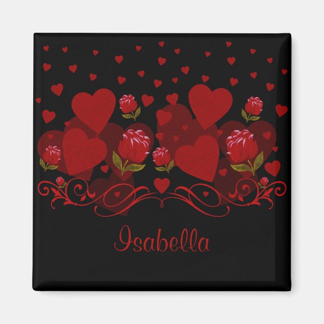 Imã Coração vermelha, rosas vermelhas para o Dia de os (Frente)