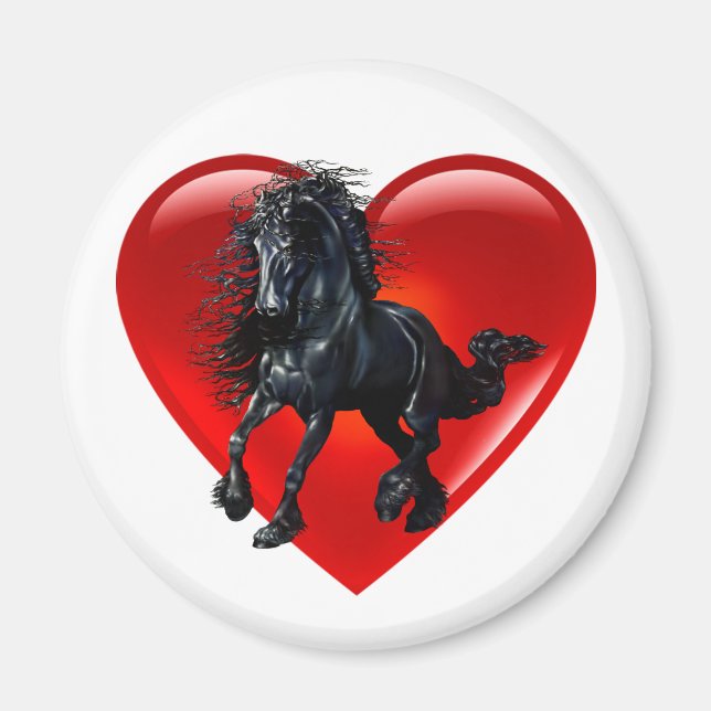 Imã Coração Vermelho de cavalo Frísia (Frente)