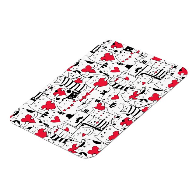 Ímã Coração Vermelho de Gato Branco Preto (Left Side)