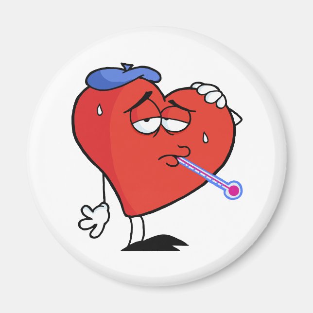 Imã Coração Vermelho Doente Com Termômetro Na Boca (Frente)
