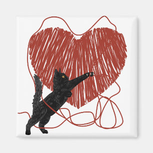 Imã Coração Vermelho Negra Reproduzindo Gato Negra