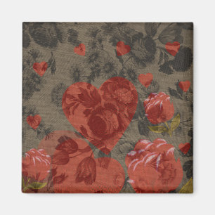 Imã Coração vermelho no lindo floral vintage