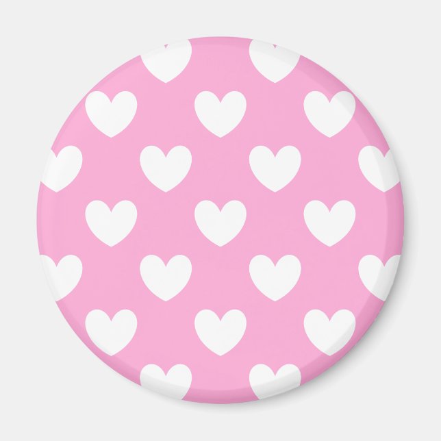 Imã Corações brancos de polca no algodão doce rosa (Frente)