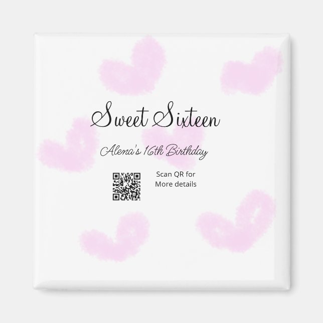 Imã Corações cor-de-água rosa QR Doce dezesseis anos (Frente)