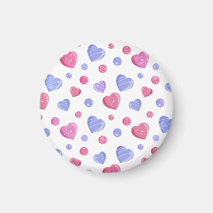 Imã Corações cor-de-rosa e azuis num fundo branco.