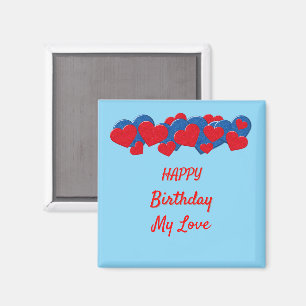 Imã Corações de Amor Vermelho e Azul sobre fundo azul