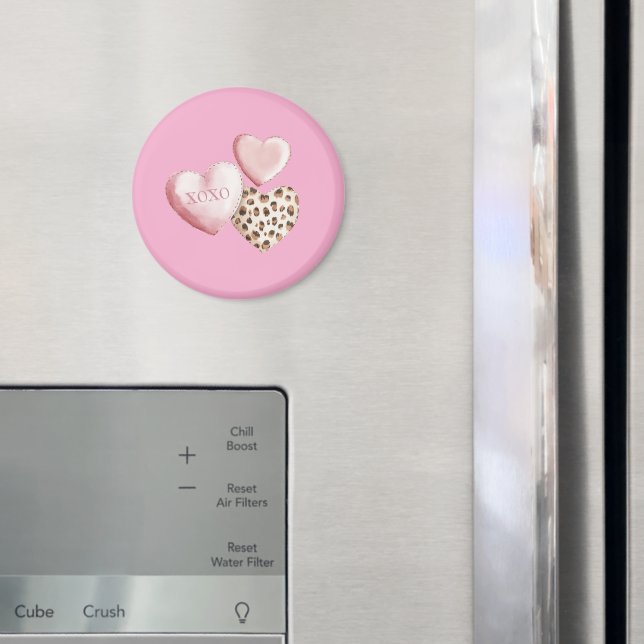 Imã Corações de Impressão do Leopardo XOXO Rosa (In Situ (Fridge))