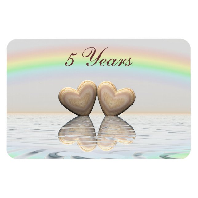 Ímã Corações de Madeira do 5 Aniversário (Horizontal)